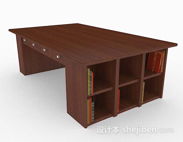 棕色木质大书桌3d模型下载