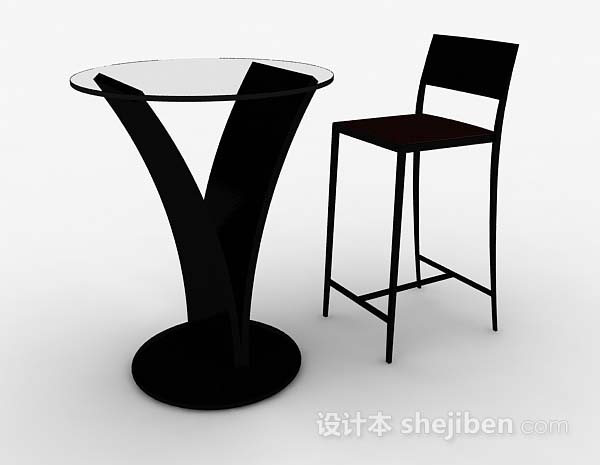 黑色简约休闲桌椅3d模型下载