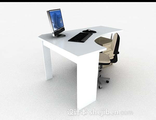 现代风格现代白色办公桌椅组合3d模型下载