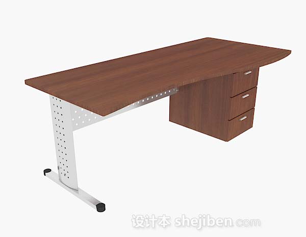 简单棕色木质书桌3d模型下载