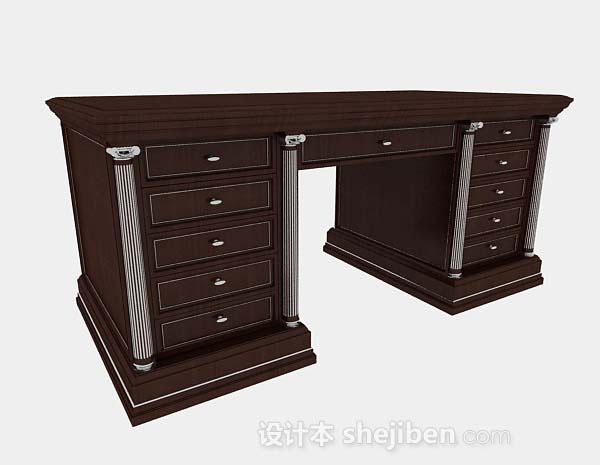 现代风格高级木质书桌3d模型下载