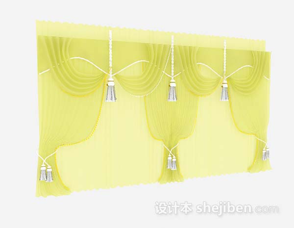 现代风格黄色纱质窗帘3d模型下载