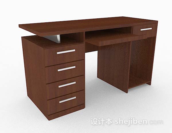 棕色木质电脑书桌3d模型下载
