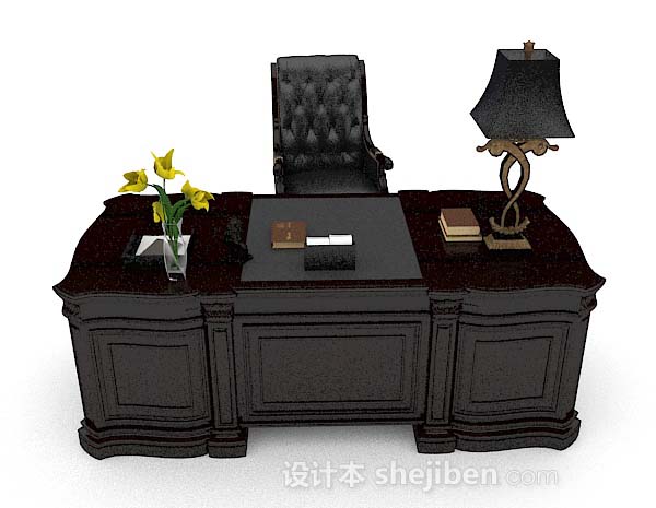 设计本黑色书房桌椅3d模型下载