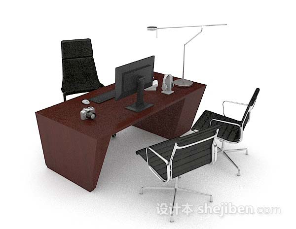 现代木质办公桌椅组合3d模型下载