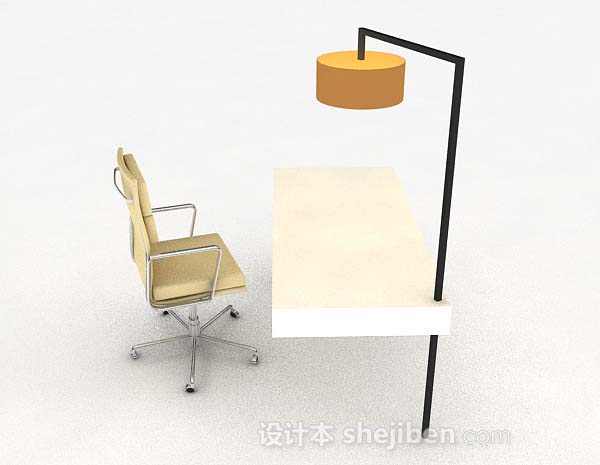 设计本黄色简约桌椅组合3d模型下载