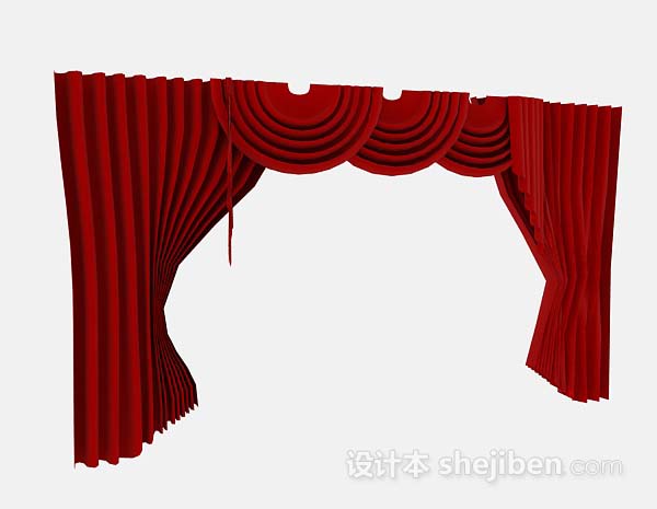 现代风格红色家居窗帘3d模型下载