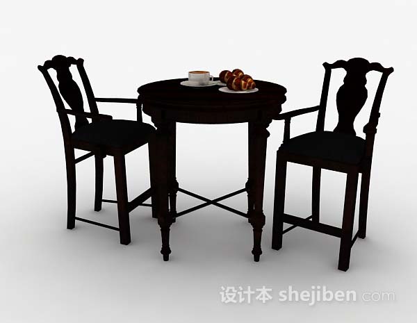 中式风格中式深棕色餐桌椅3d模型下载