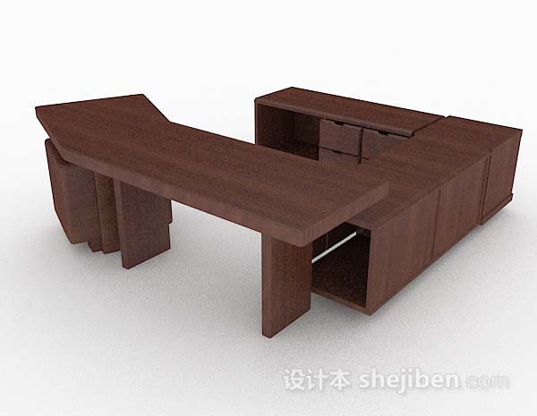 现代风格简单木质办公桌3d模型下载