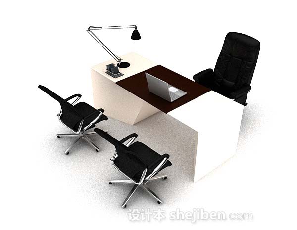 现代风格现代简约白色办公桌3d模型下载