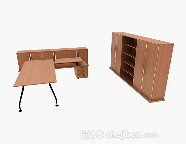 现代风格黄棕色木质桌柜组合3d模型下载
