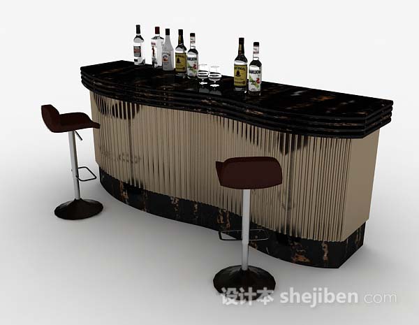 设计本黑金色吧台桌椅3d模型下载