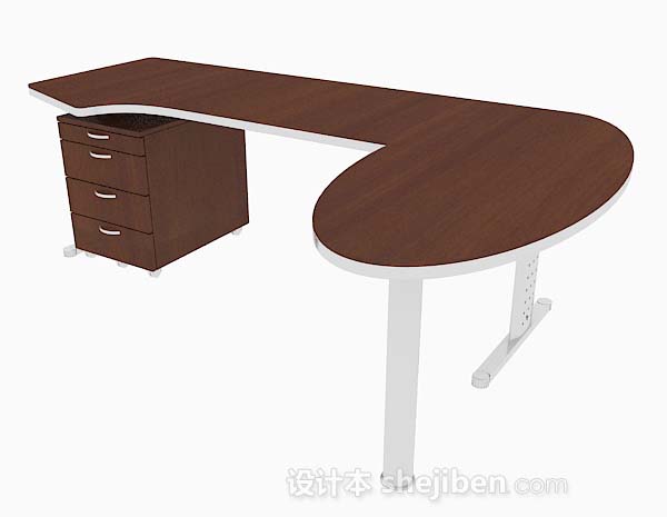现代棕色木质办公桌子3d模型下载