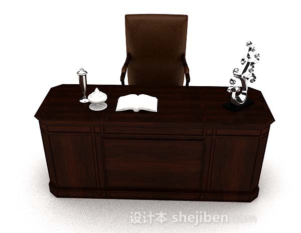 现代风格深棕色木质高档书桌3d模型下载