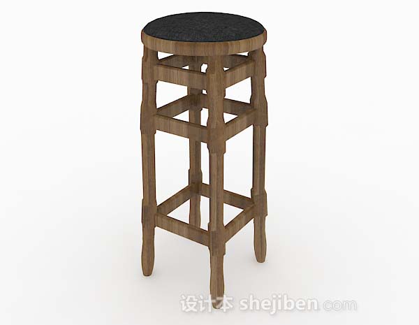 设计本棕色木质圆心凳子3d模型下载