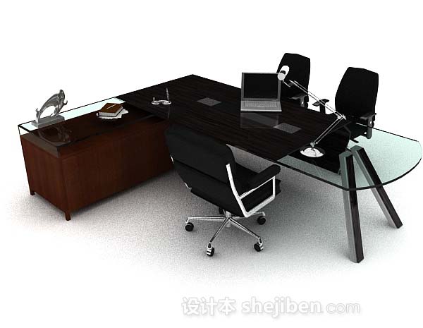 现代风格高级黑棕色办公桌椅3d模型下载
