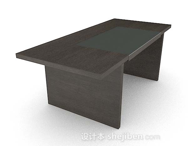 深棕色实木办公桌3d模型下载