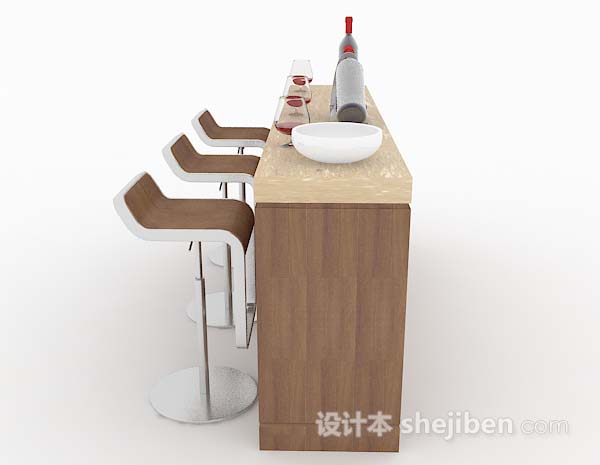 设计本棕色木质吧台桌椅组合3d模型下载