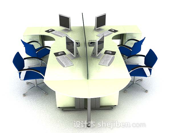 免费现代简约办公桌椅组合3d模型下载