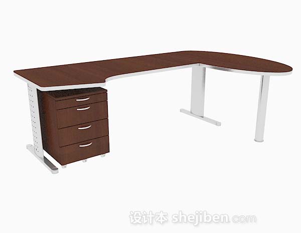 免费现代棕色木质办公桌子3d模型下载