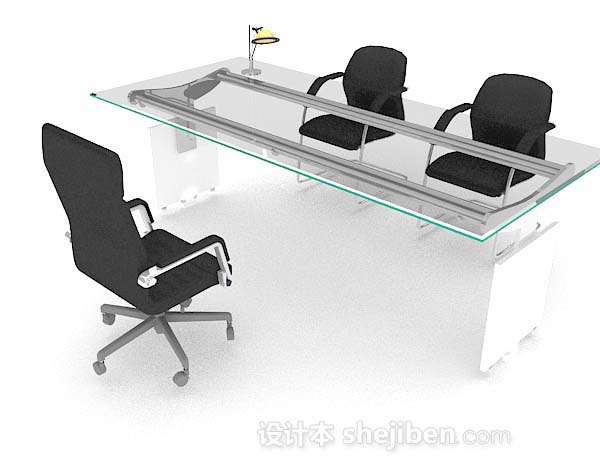 现代风格现代简约玻璃办公桌椅3d模型下载