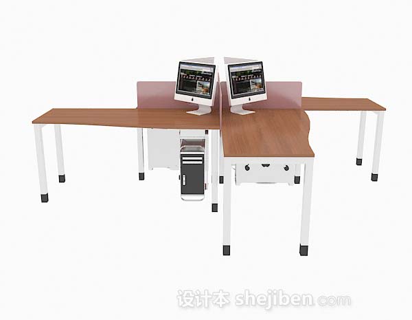 现代风格四人办公桌3d模型下载