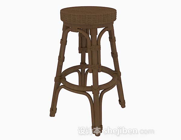 设计本圆形木质编织吧台凳3d模型下载