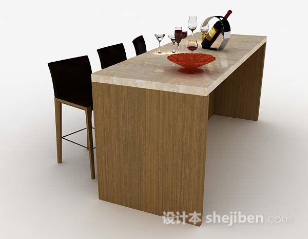 设计本家居简约木质吧台桌椅组合3d模型下载