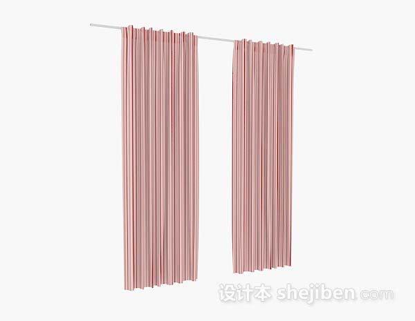 现代风格粉色条纹窗帘3d模型下载