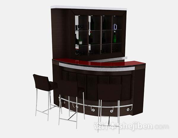 现代风格黑色酒柜摆台桌椅组合3d模型下载