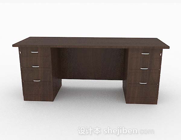 现代风格简约深棕色木质书桌3d模型下载