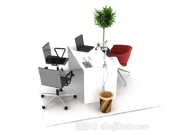 设计本现代简约办公桌椅3d模型下载