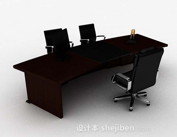 设计本深棕色木质办公桌椅3d模型下载