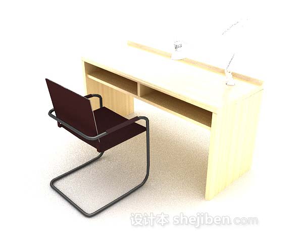现代风格黄色简单书桌3d模型下载