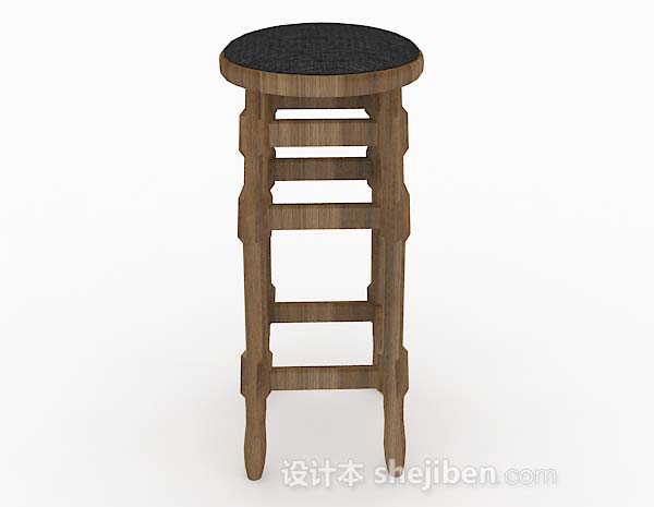现代风格棕色木质圆心凳子3d模型下载