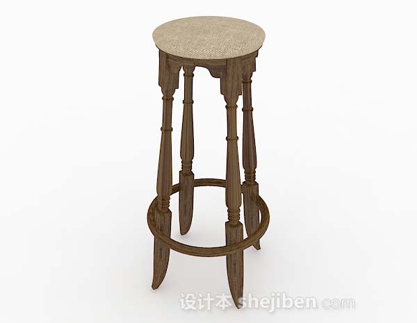 免费木质复古棕色吧台凳3d模型下载
