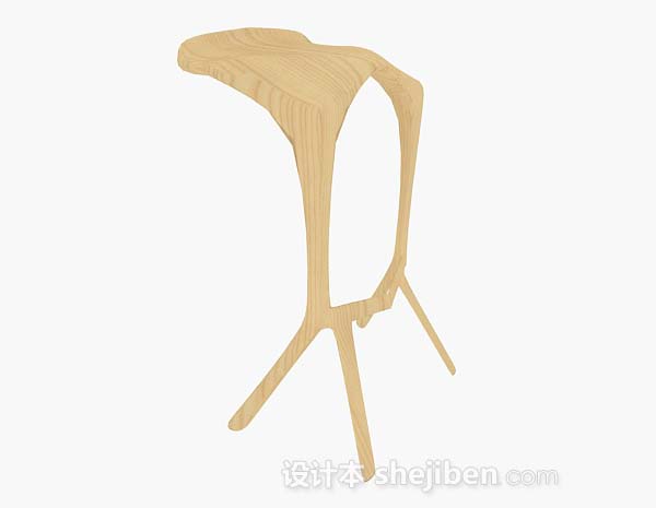个性黄色木质吧台椅3d模型下载