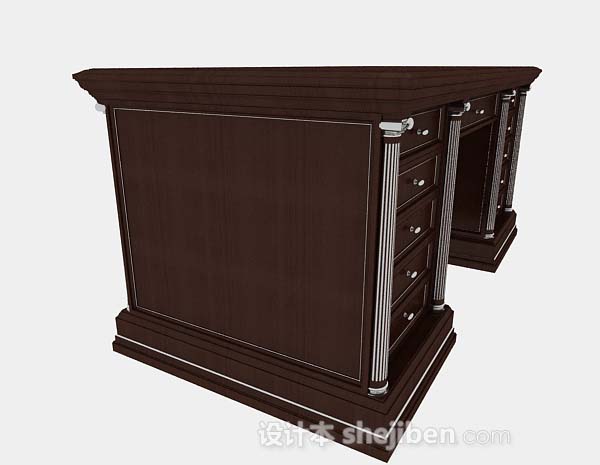 免费高级木质书桌3d模型下载