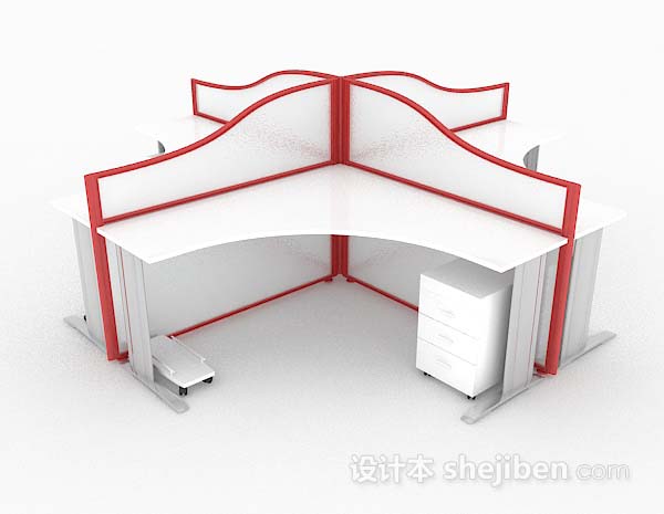 现代风格白色红边四人办公桌3d模型下载