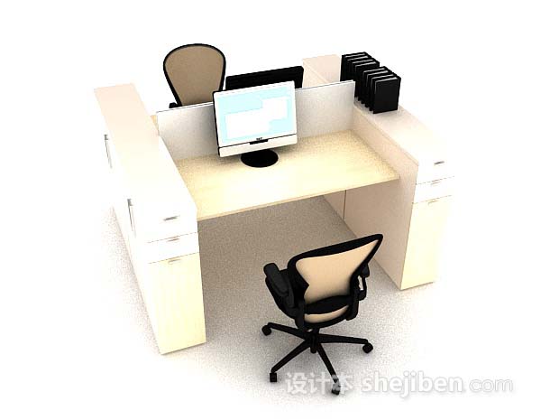 免费木质简单办公桌椅组合3d模型下载