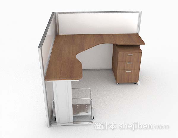 设计本现代简约棕色办公桌3d模型下载