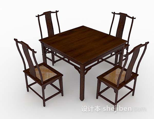 中式风格中式家居木质桌椅组合3d模型下载
