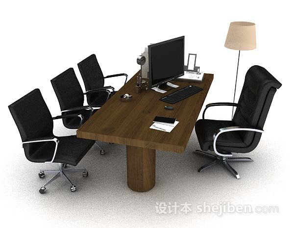 免费木质办公桌椅组合3d模型下载