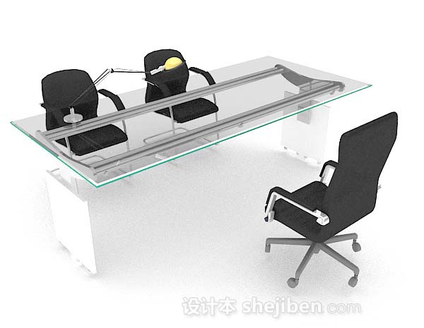 现代简约玻璃办公桌椅3d模型下载
