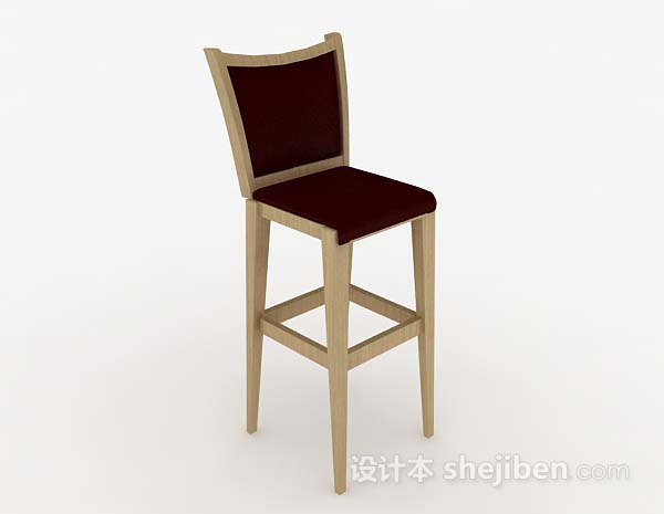 暗红色木质吧台椅3d模型下载