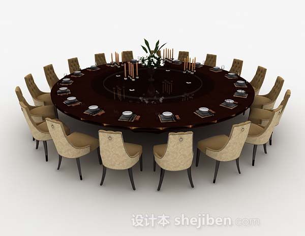 设计本酒店圆形餐桌椅组合3d模型下载