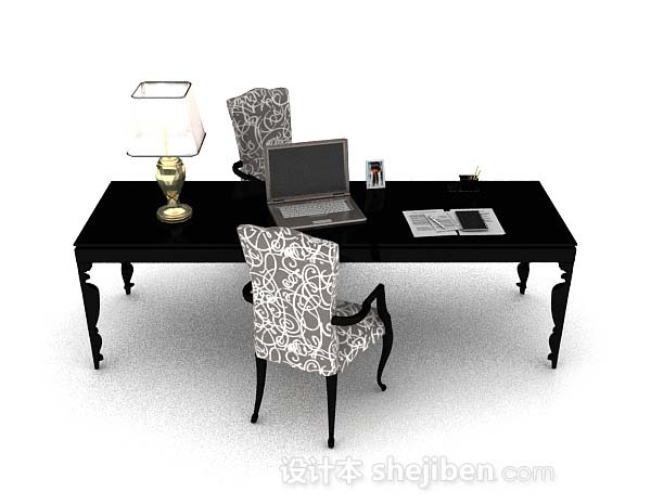 设计本欧式家居黑色书桌椅3d模型下载