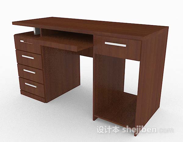 现代风格棕色木质电脑书桌3d模型下载