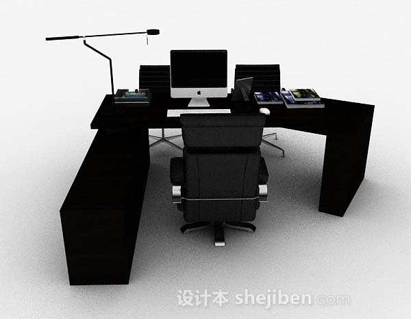 设计本现代简约黑色办公桌椅3d模型下载