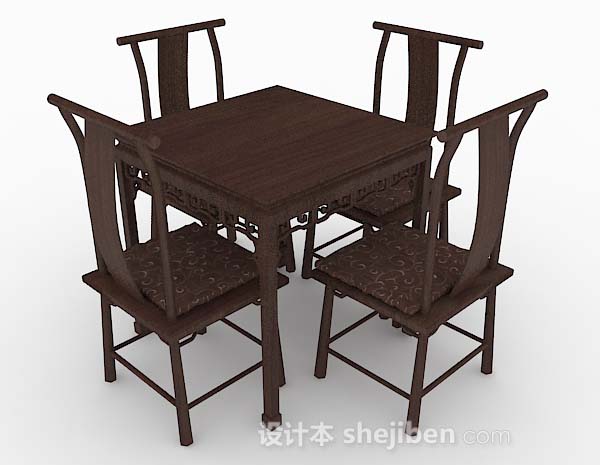 中式风格中式木质复古桌椅3d模型下载